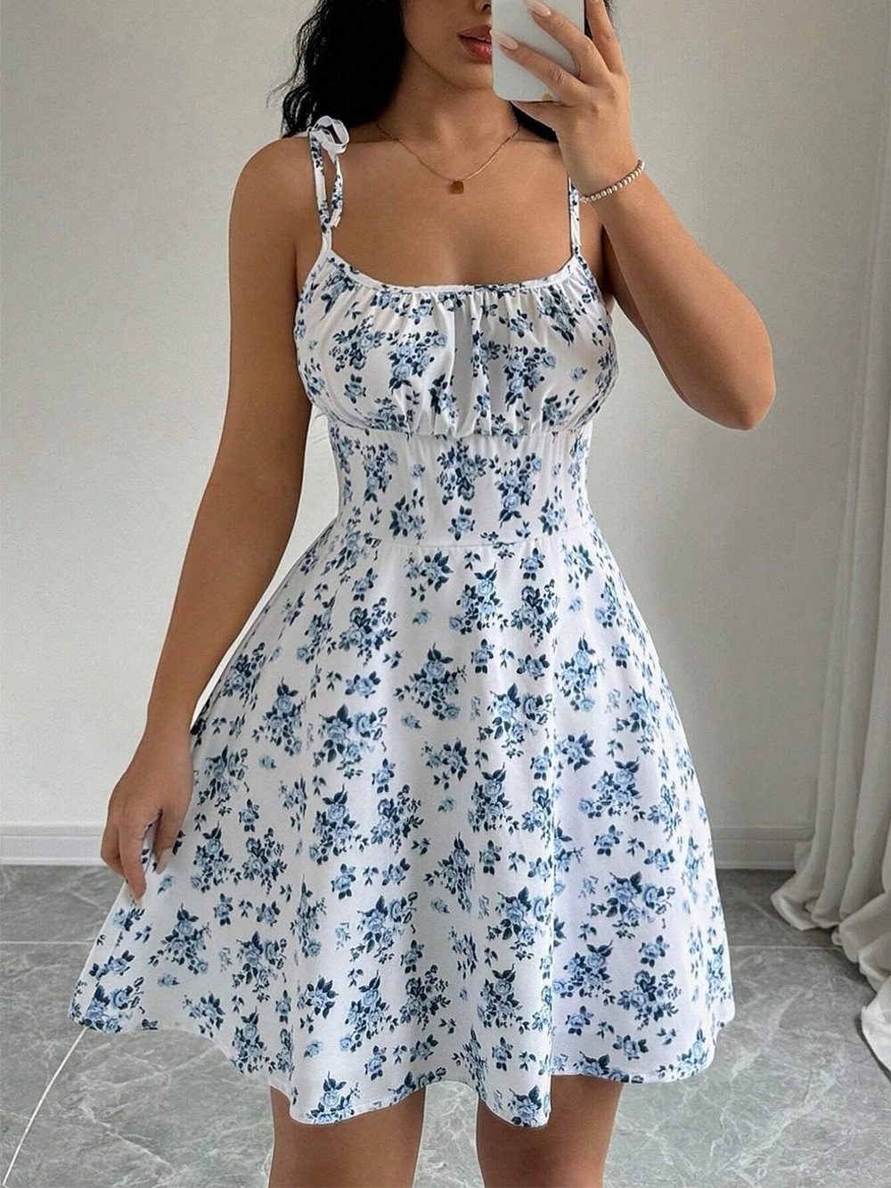Floral Print Spaghetti Strap A-Line Mini Dress